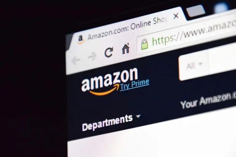 close-up of amazon homepage displaying try prime feature, representing online store management and optimization services